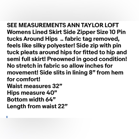 ANN TAYLOR LOFT Womens Lined Skirt Side Zipper Size 10 Pin tucks Around Hips - Picture 9 of 9